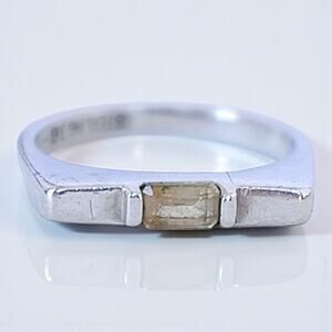 Modernist Sterling Silver Bar Ring Citrine Gemstone Stacking Minimalist